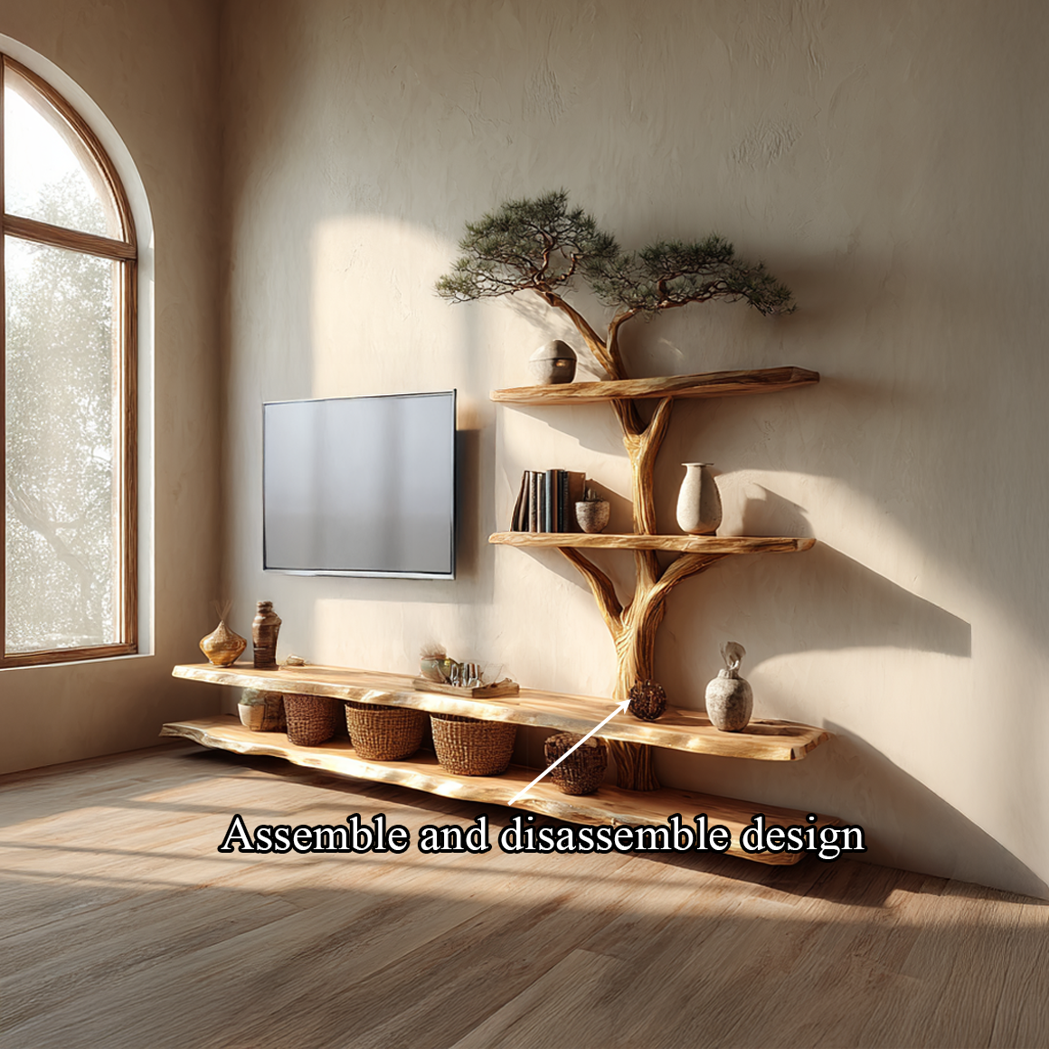 Rustic Bonsai Tree Wall Shelf TV Console Living Room SINLSATB517