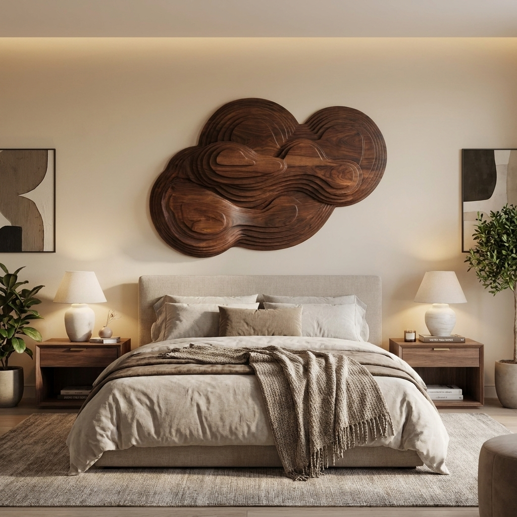 Organic Cloud Wall Sculpture With Layered Design For Bedroom SITHTTWA007