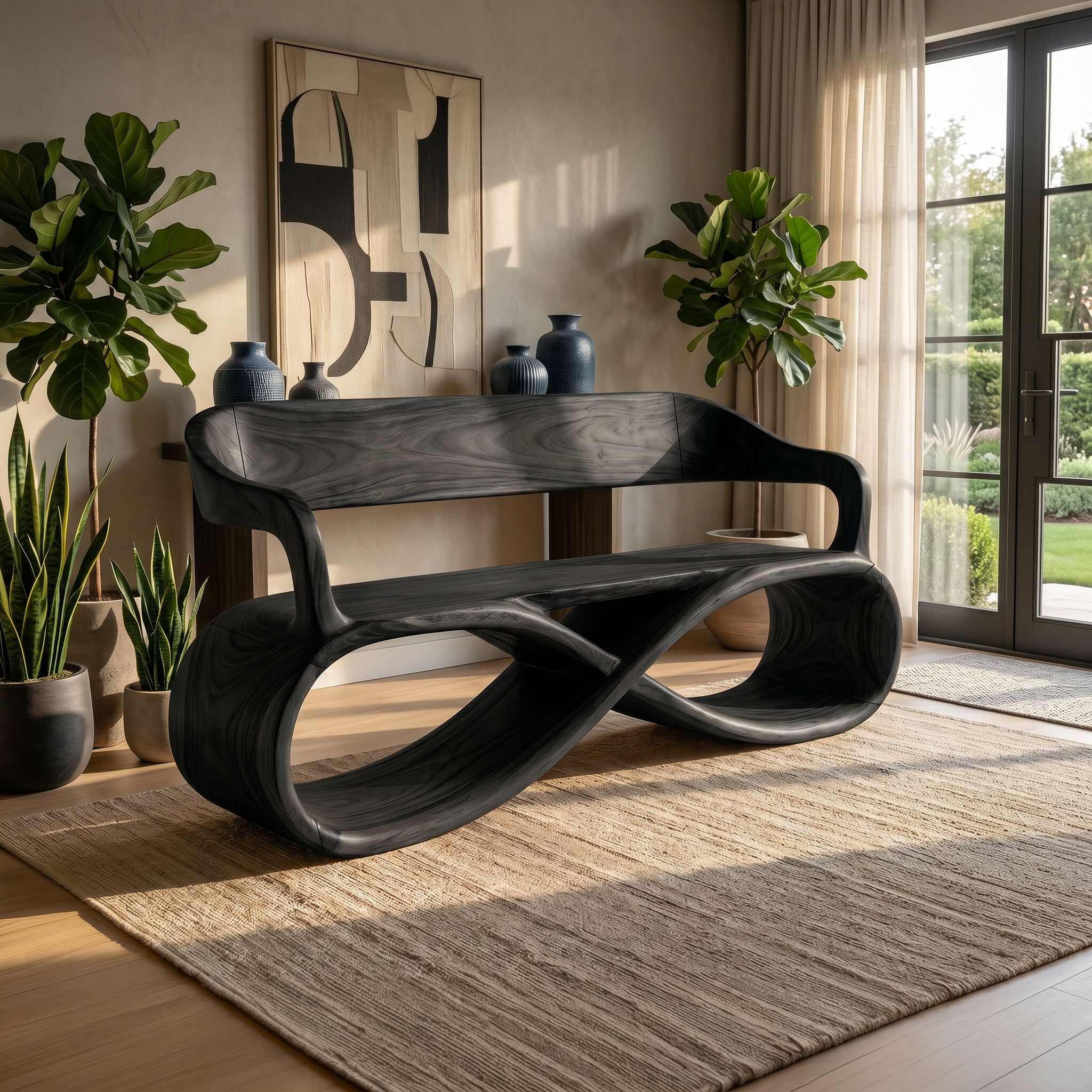 Sculptural Wooden Bench Modern Living Room SILDTTRBEN055