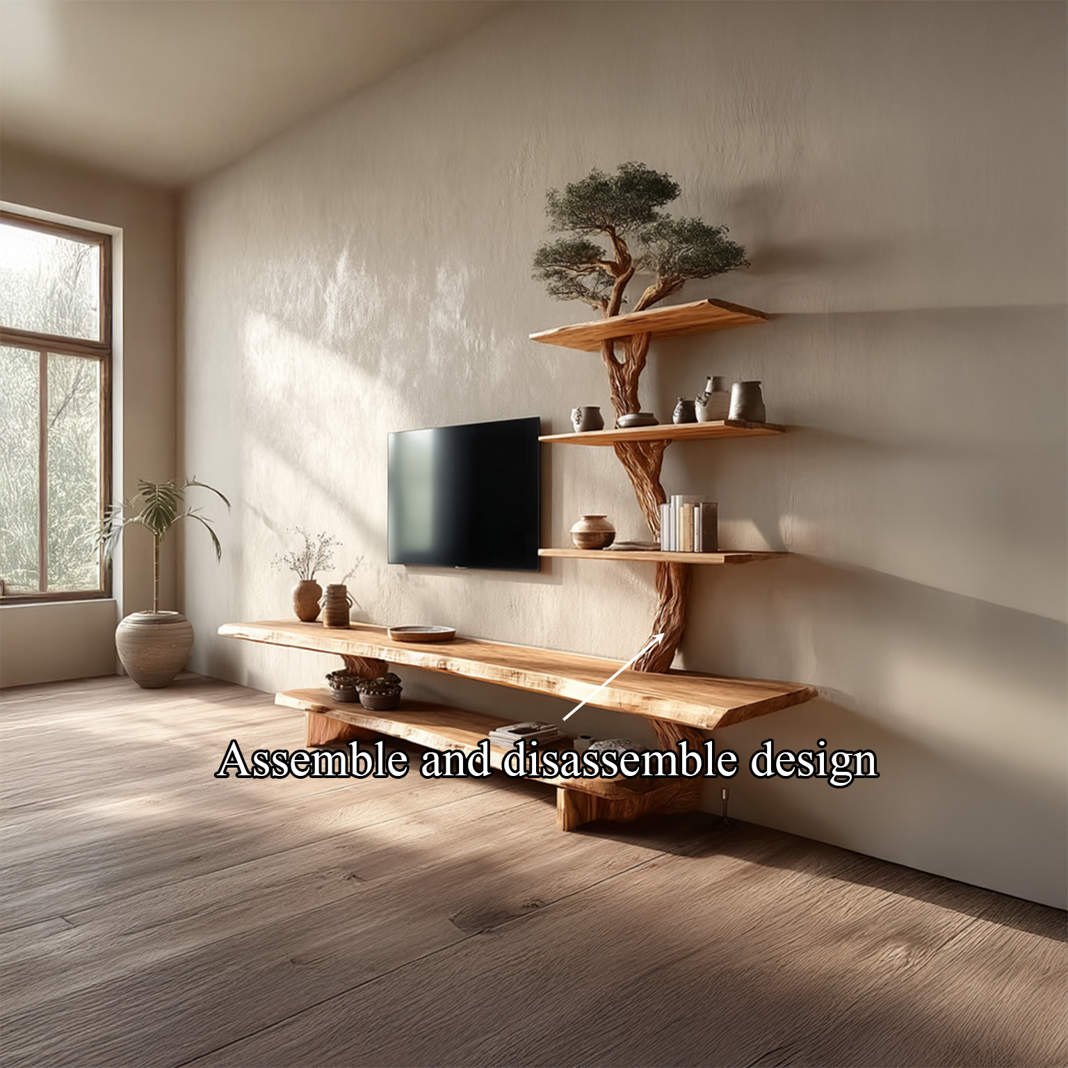 Rustic Shelf TV Solid Wood Tree Wall Art Decor Living Room SINLSATB237