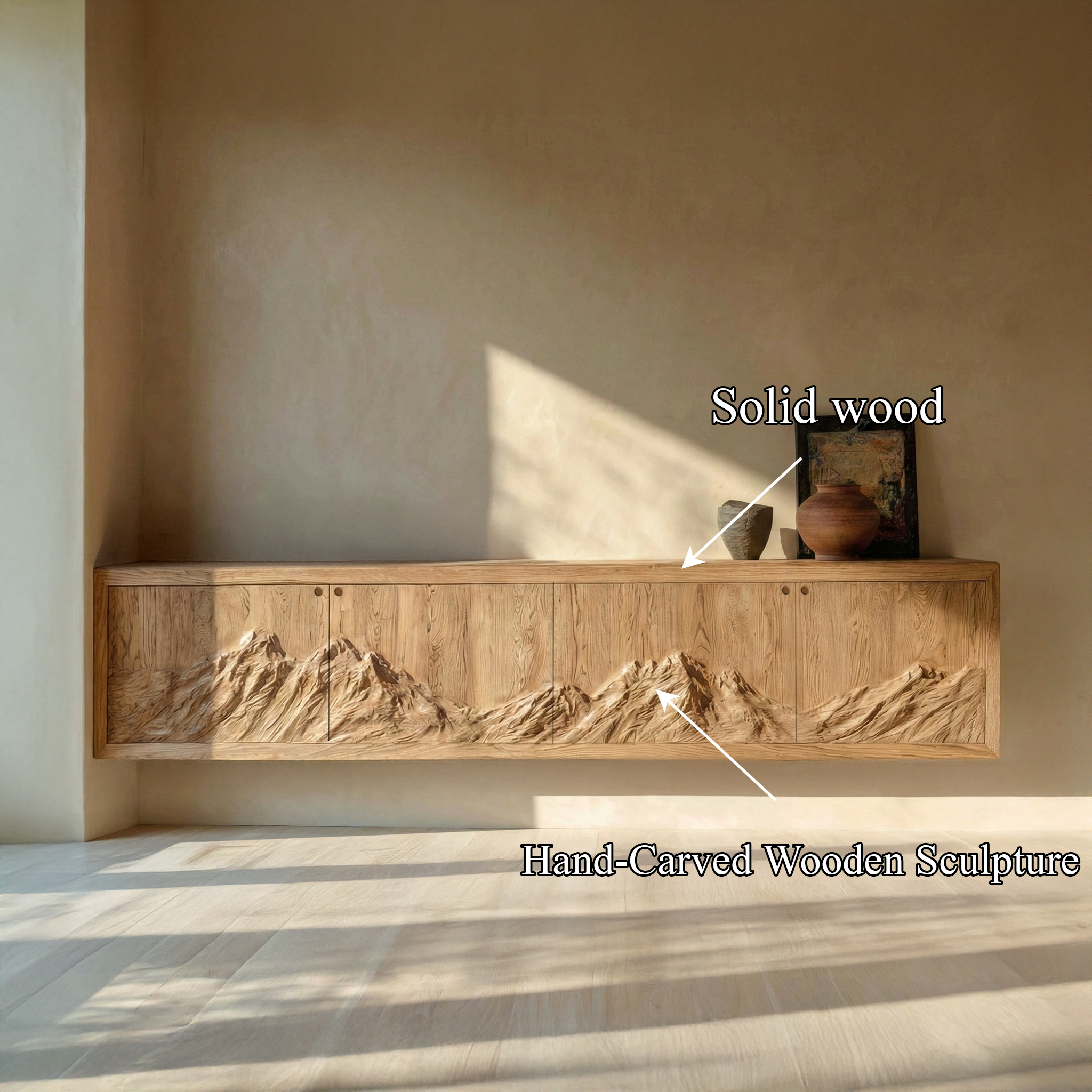 Rustic Mountain Carved Sideboard Console For Living Room SINLSASC465