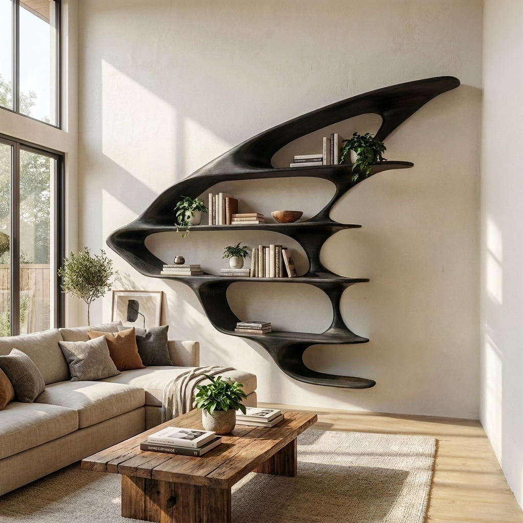 Wooden Floating Bookshelf Unique Design For Living Room Wall RTTHTTBS133