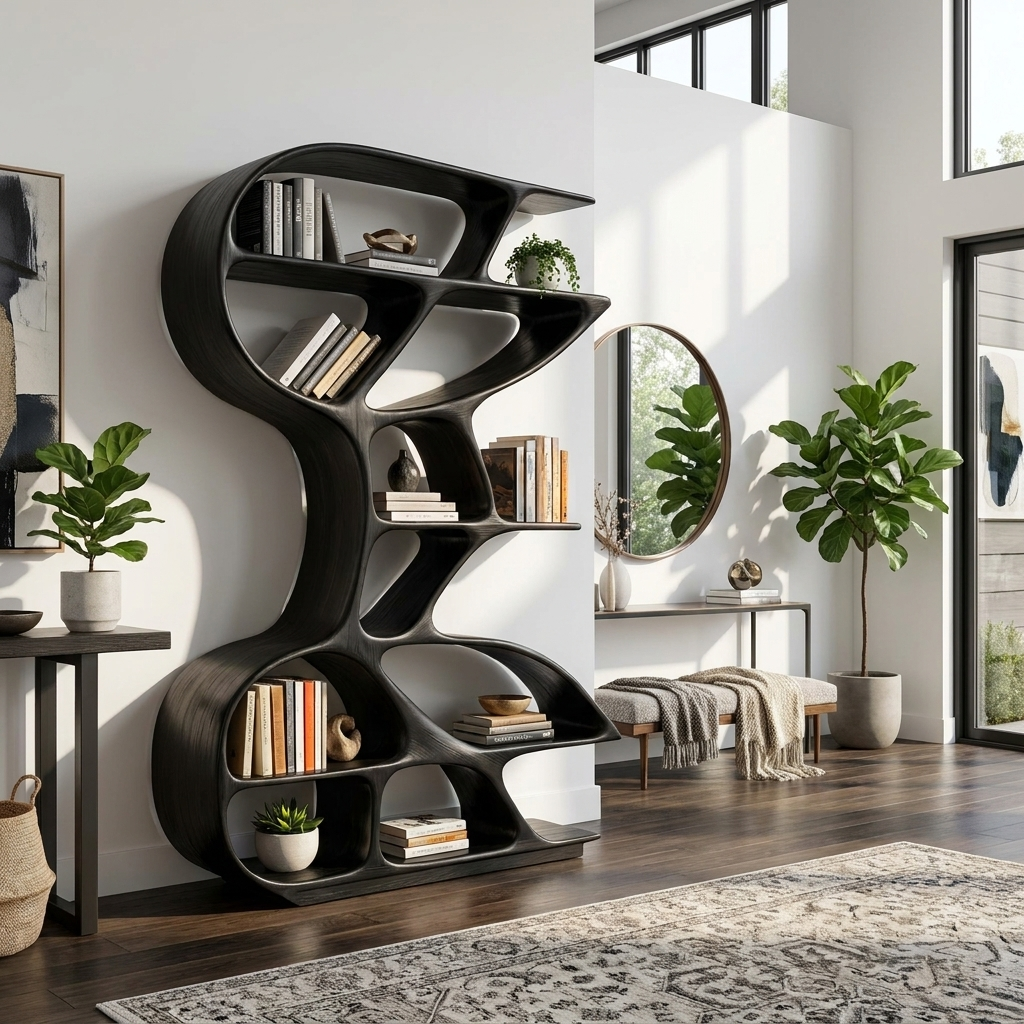 Wooden Bookshelf Unique Sculptural Design For Modern Living Room RTTHTTBS141