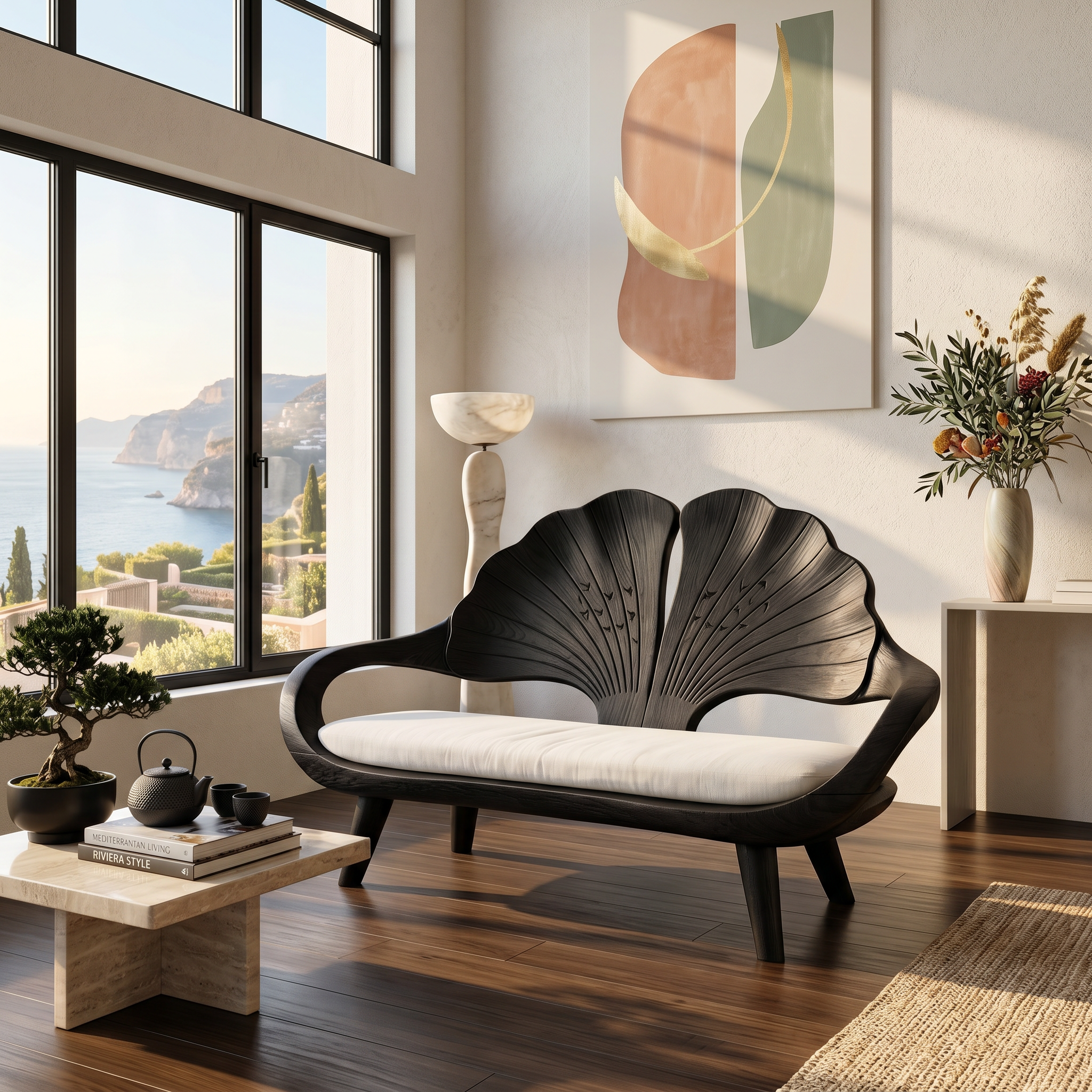 Minimalist Ginkgo Leaf Back Bench For Reading Interior Area SILDTTNBEN009