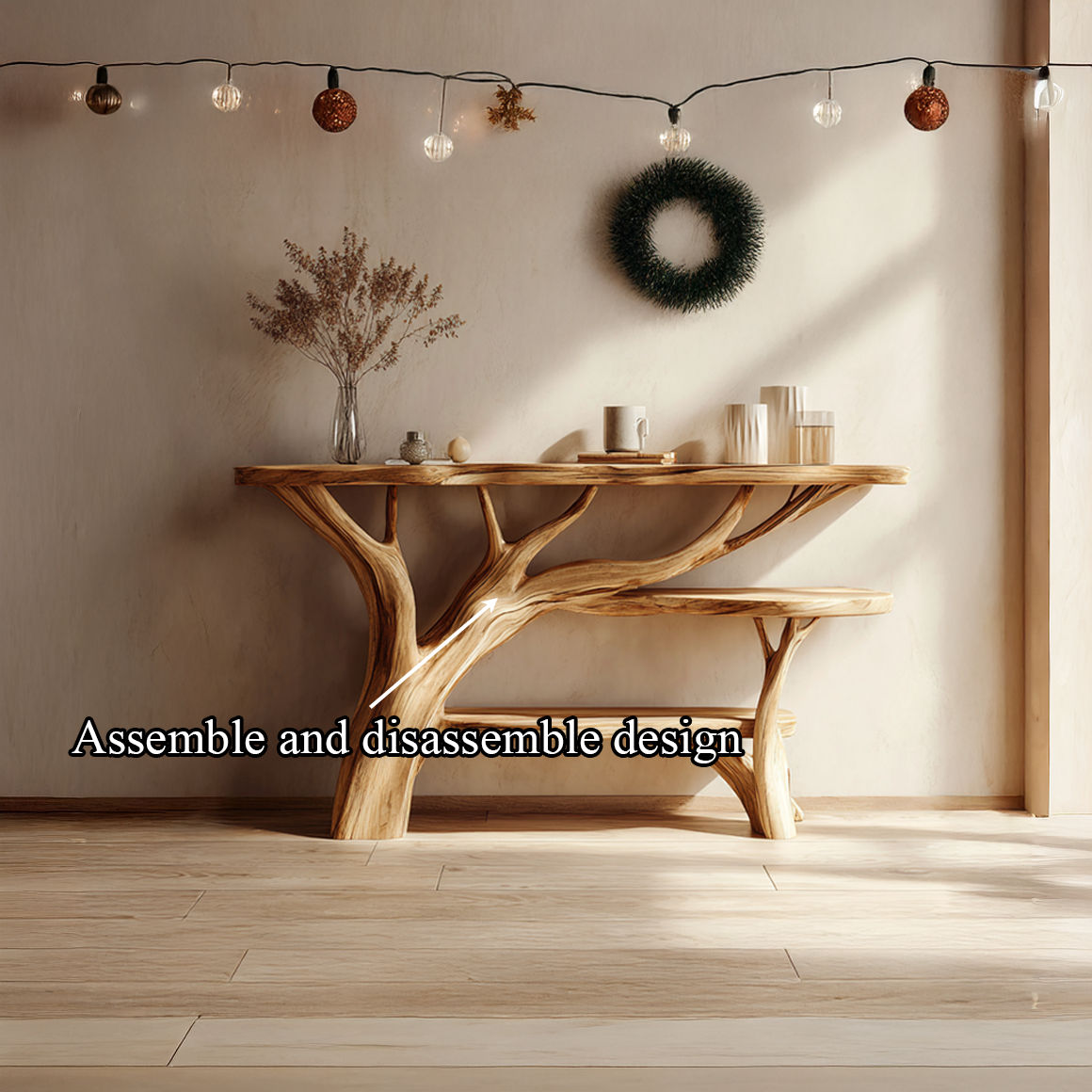 Rustic Tree Console Table Holiday Living Room Arrangement SINLSACS340