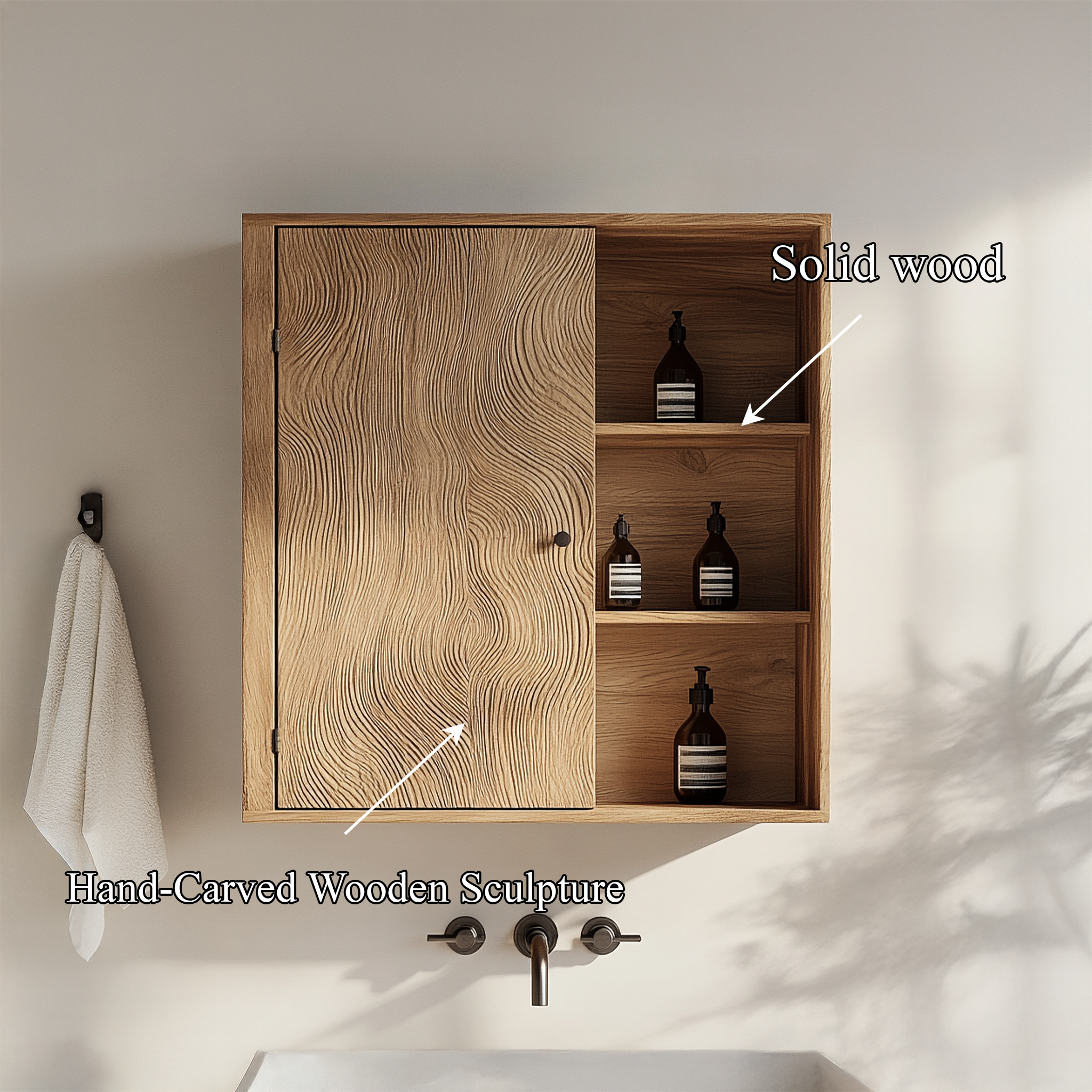 Rustic Sculptural Wall Cabinet For Bathroom Storage And Vanity Area SINLSABCT001