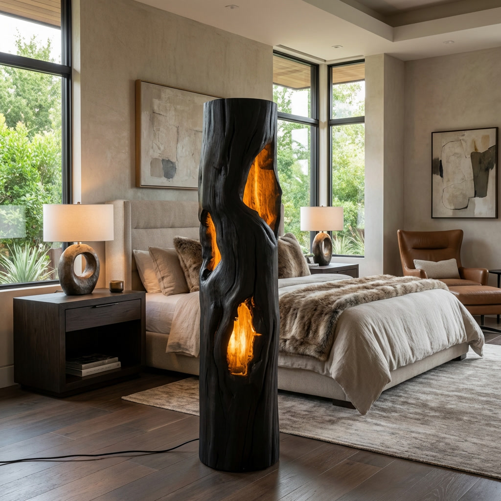 Handcrafted Wooden Floor Lamp With Multi Hollow For Home Decor RTTHTTLAM048