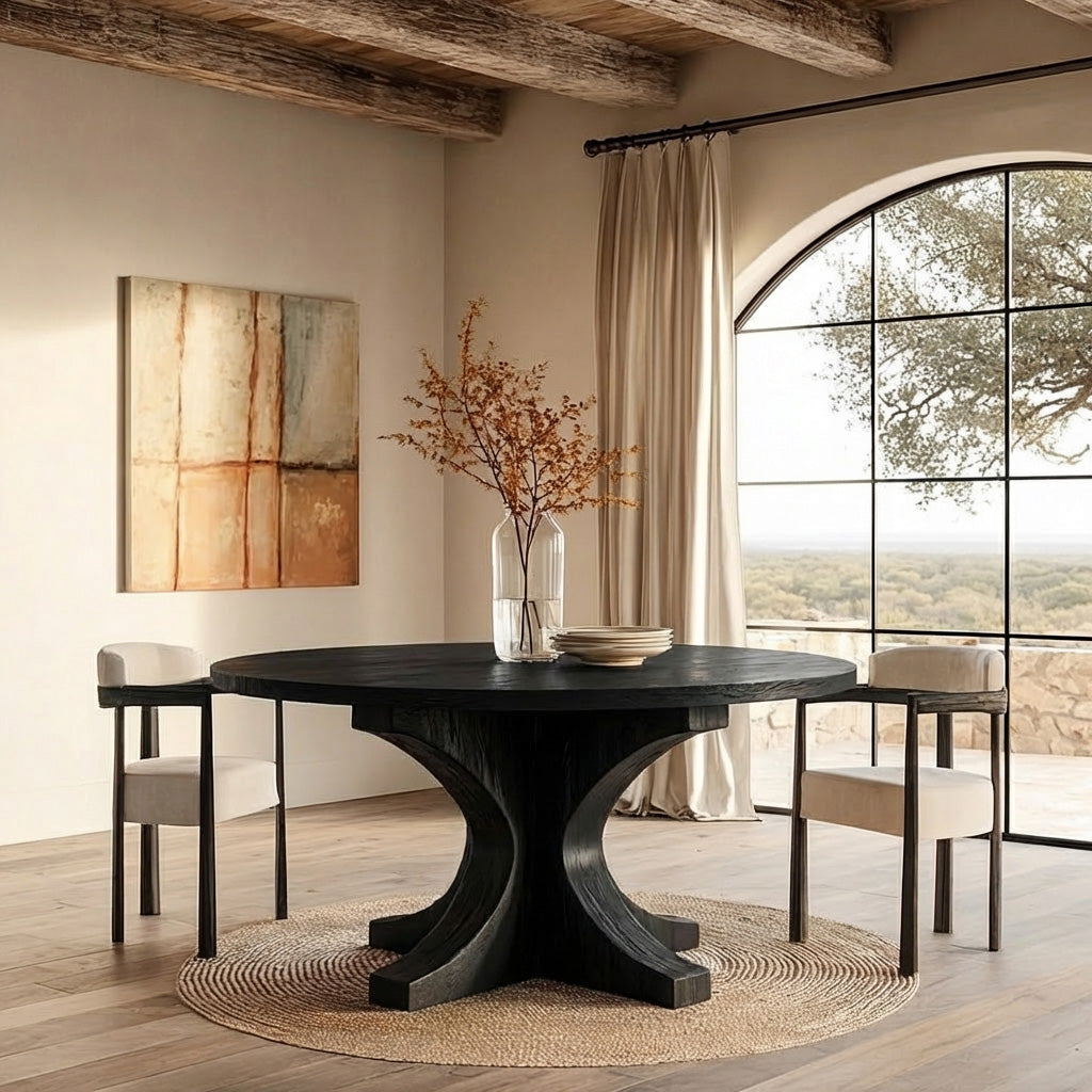 Modern Round Wooden Dining Table With Flared Base For Kitchen RTTHHNDN042