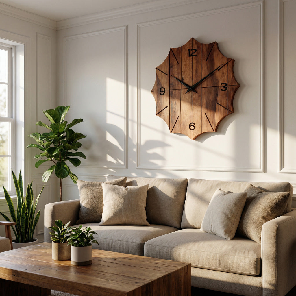 Organic Wooden Wall Clock For Designer Living Room RTTHHNWAC012