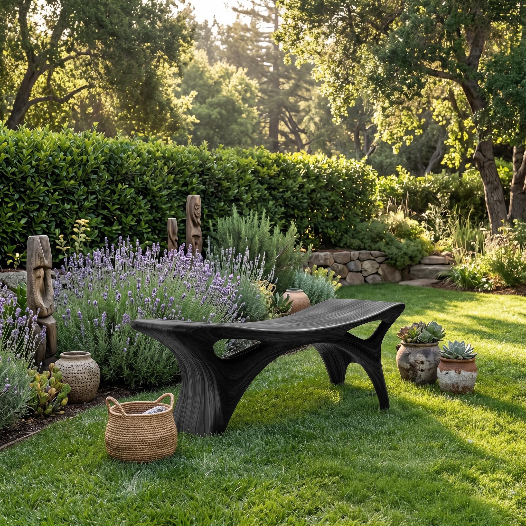 Contemporary Sculptural Outdoor Bench For Garden Or Terrace Lounge RTTHTTGDB005
