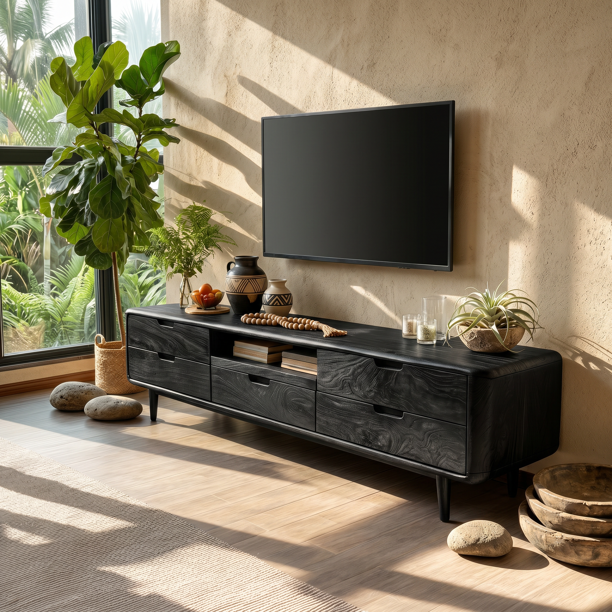 Japanese Zen TV Stand For Wabi Sabi Interior Design SILDTTRTVC094