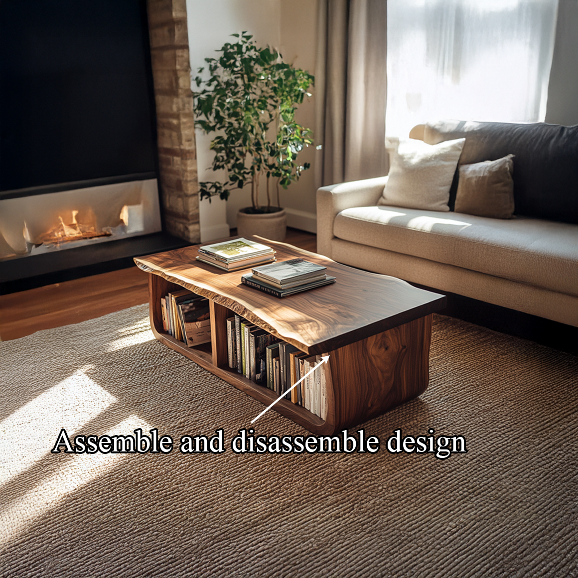 Mid Century Curved Live Edge Coffee Table Living Room Family Room SINLSACF186TBNA