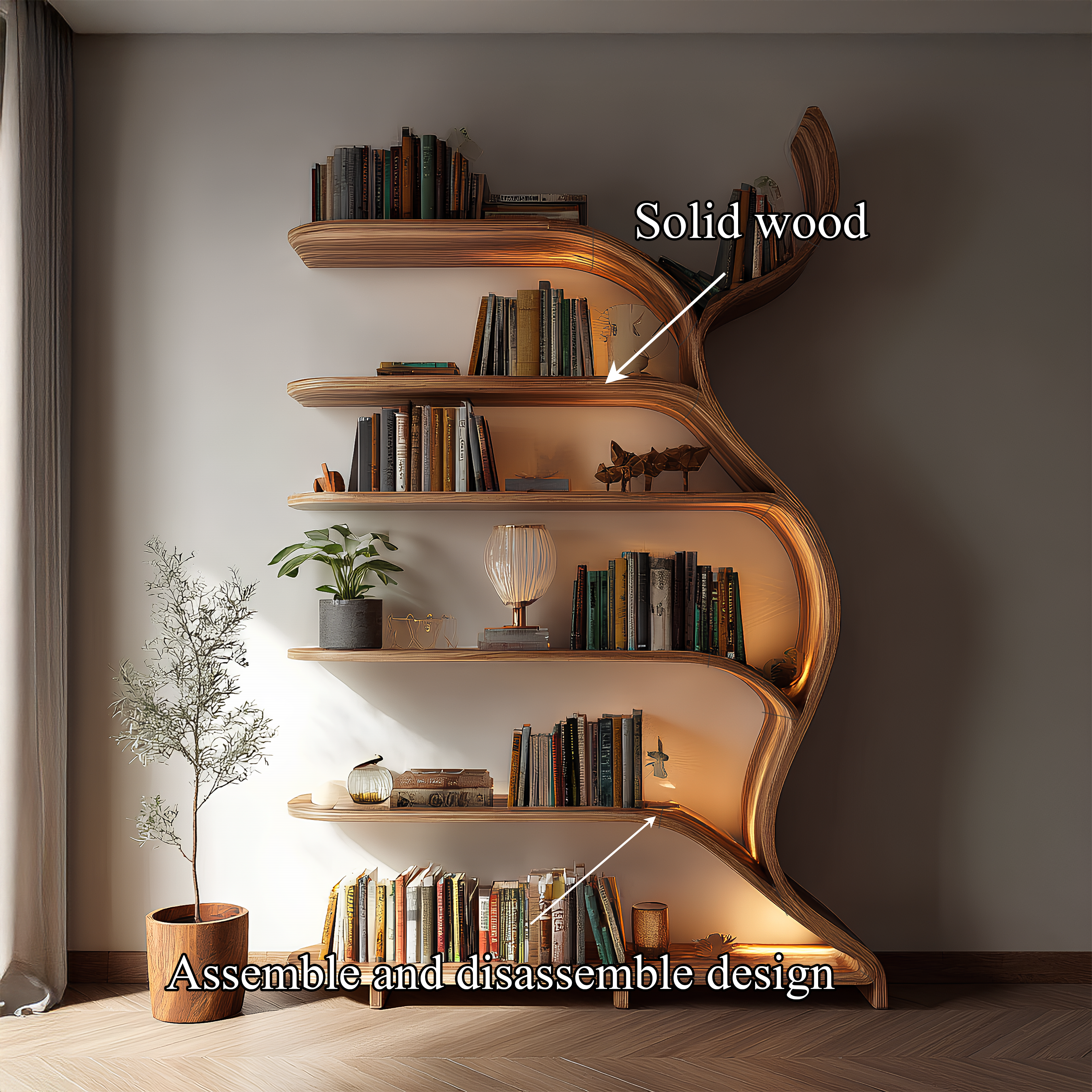 Tree Branch Bookshelf Solid Wood Farmhouse Wall Gift SINLSATB188