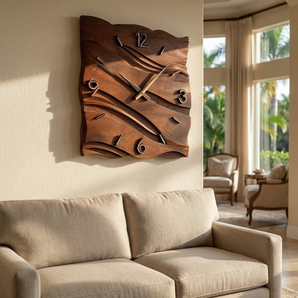 Organic Modern Wood Wave Wall Clock Decor For Living Room RTTHHNWAC019