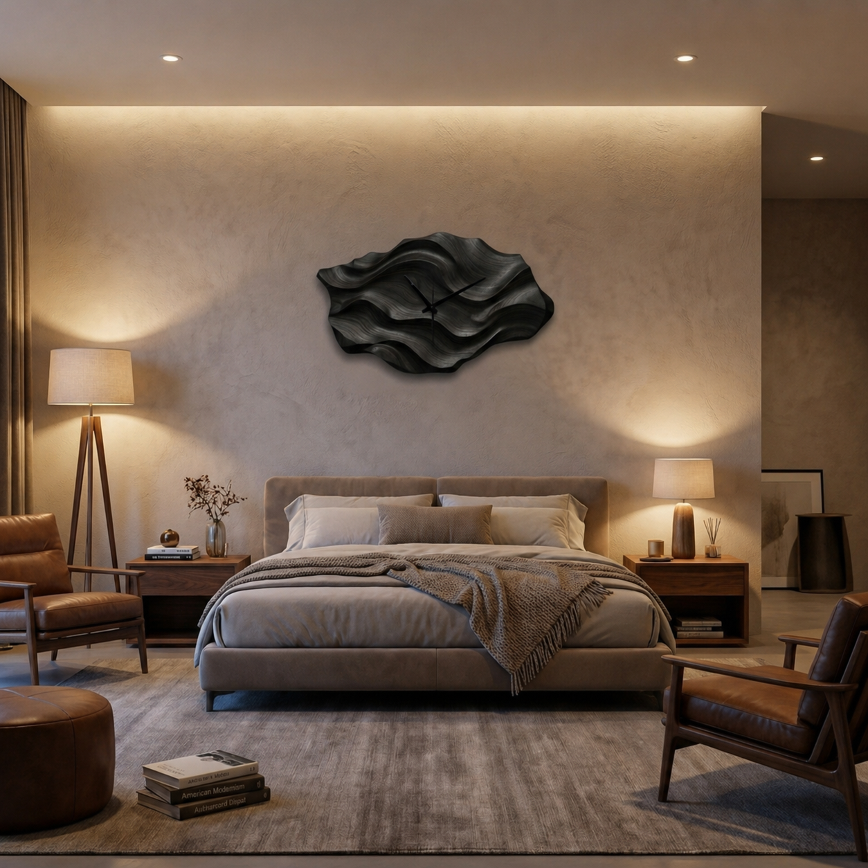 Artistic Wooden Wall Clock Wavy Design For Living Interior RTTHTTWAC012