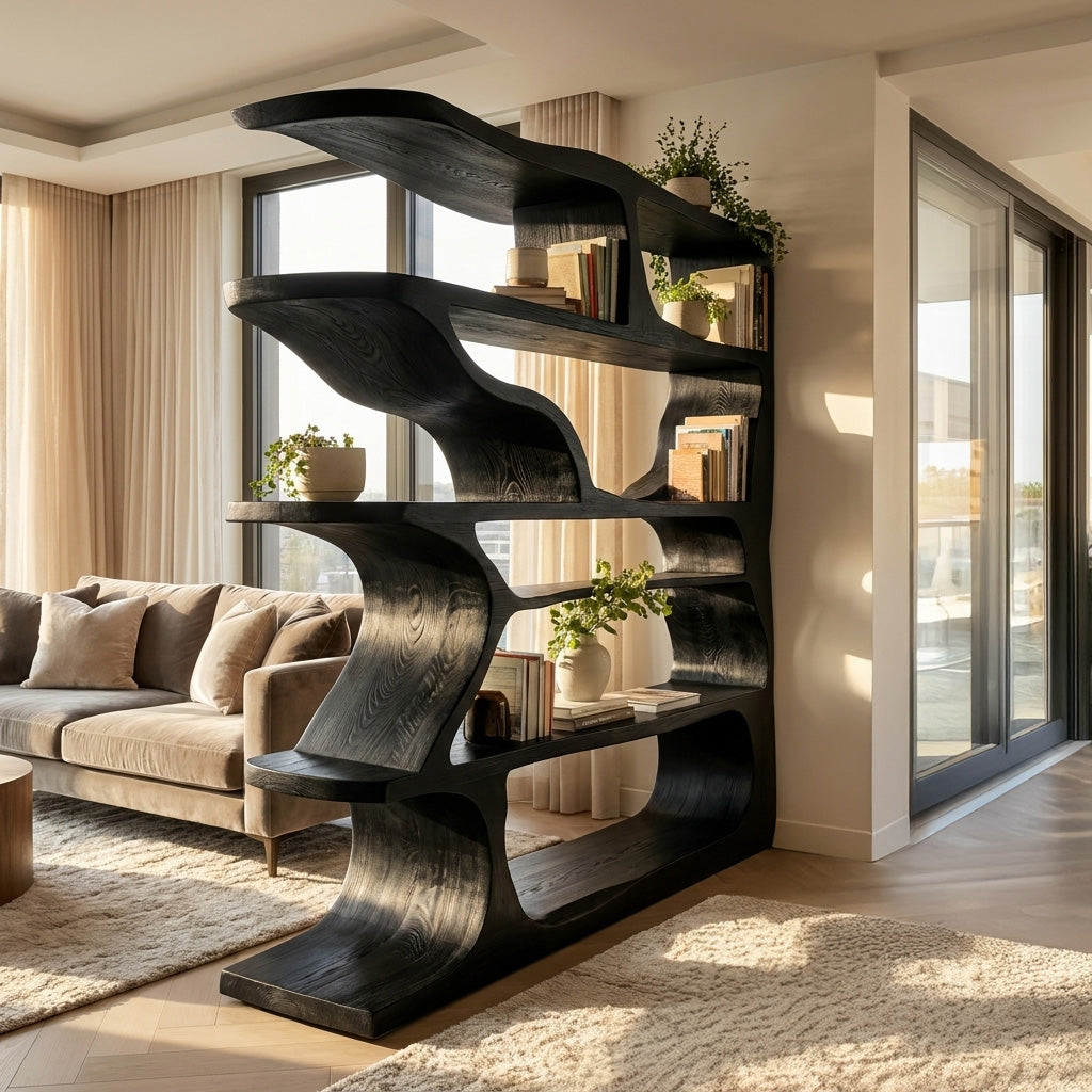 Contemporary Artistic Wooden Bookshelf For Living Room Storage RTTHHNBS179