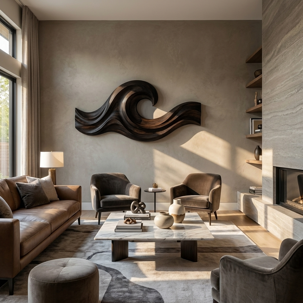 Wave Inspired Wood Wall Art For Luxury Living Room Space RTTHTTWA139