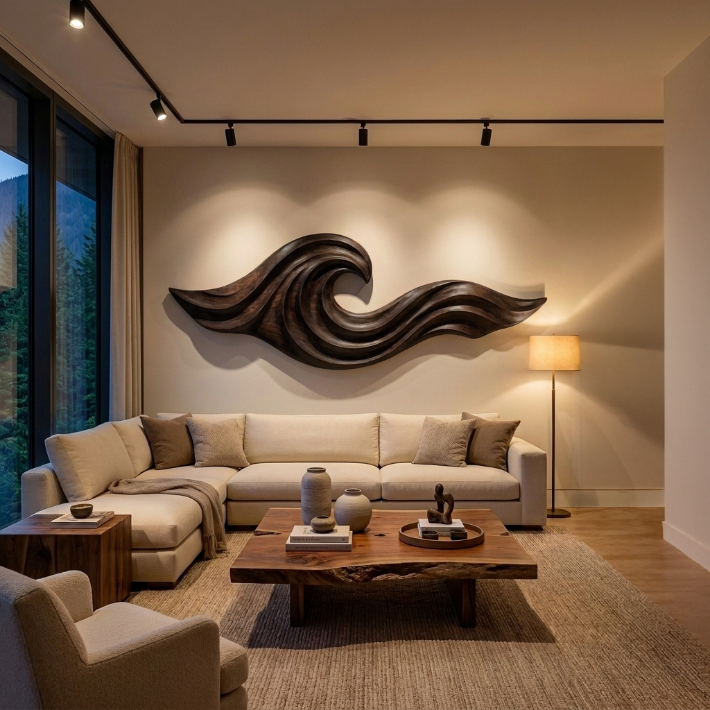 Wooden Ocean Wave Wall Art For Cozy Living Room Decor RTTHTTWA140