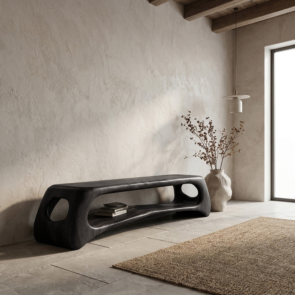 Minimal Natural Wood Gallery Bench For Living Room RTTHHNCHR126