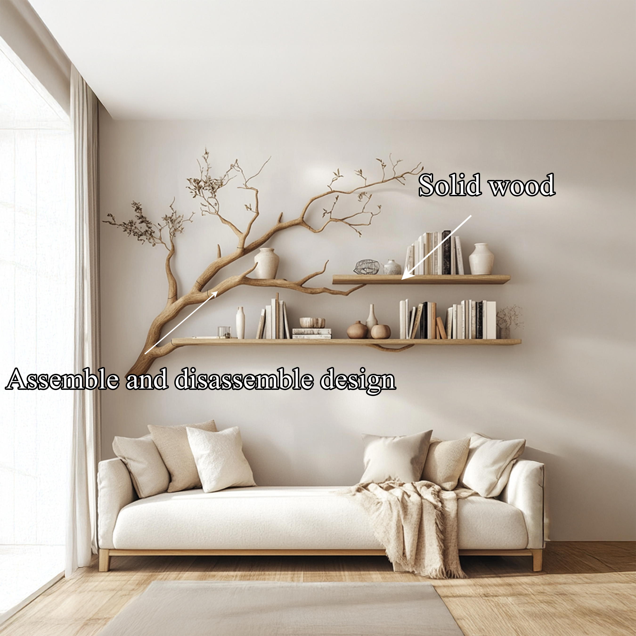 Rustic Organic Tree Shelf Artistic Natural Living Space SINLSATBS053