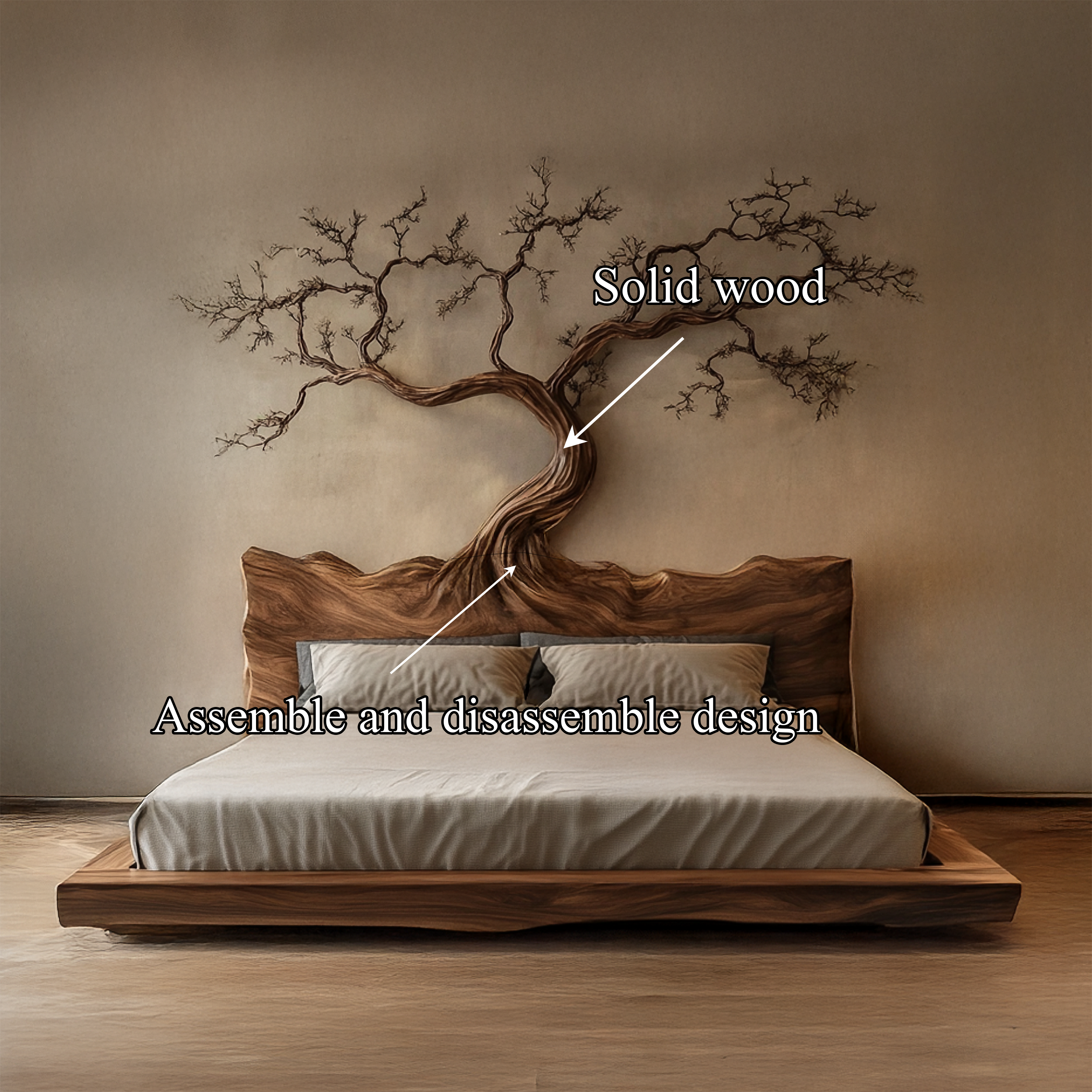Rustic Bedroom Wooden Platform Bed Frame SINLSAWB079