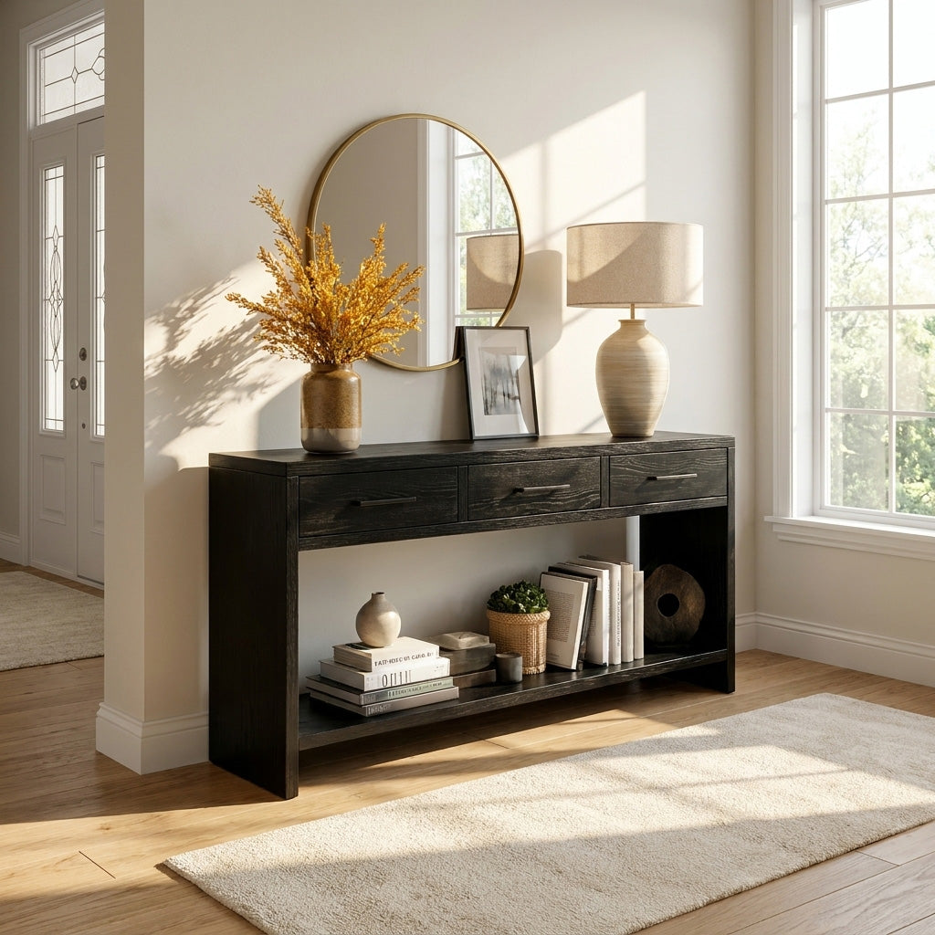 Handcrafted Wooden Console Table With Drawers For Living Room RTTHHNCS026