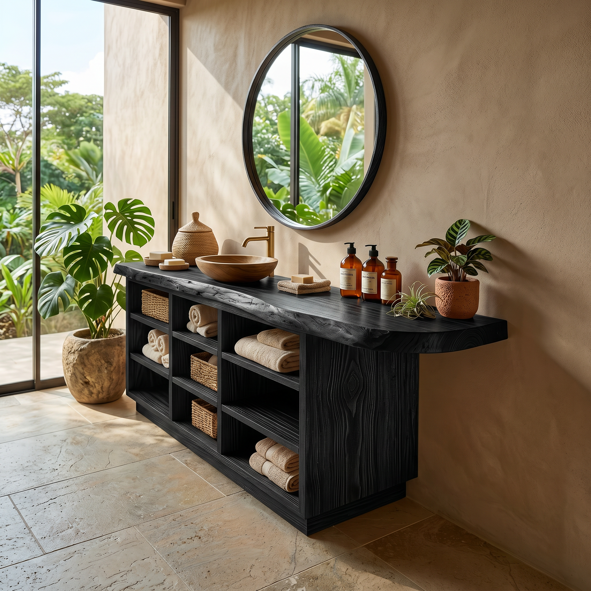 Japandi Wood Washstand Vanity For Zen Bathroom SILDTTRBRV164