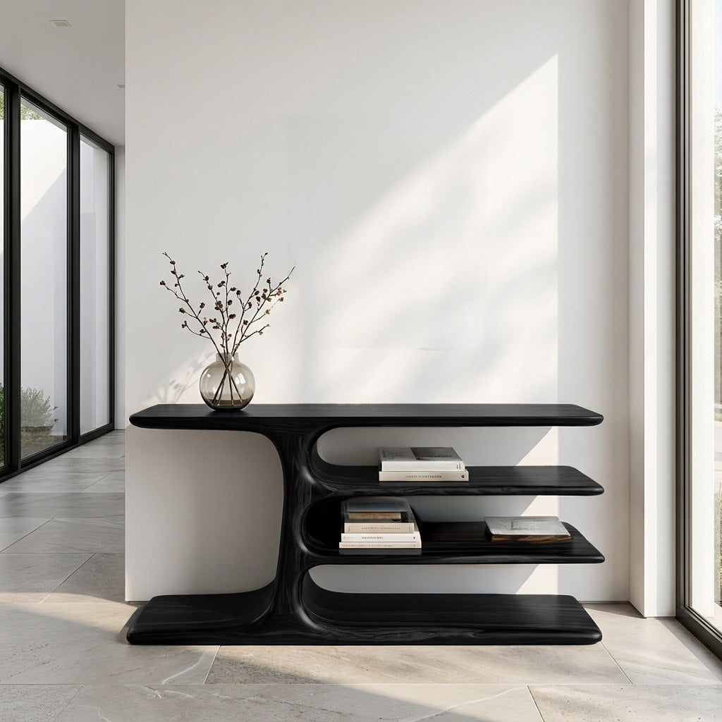 Organic Wooden Console Table With Layered Shelving For Hallway RTTHHNCS033