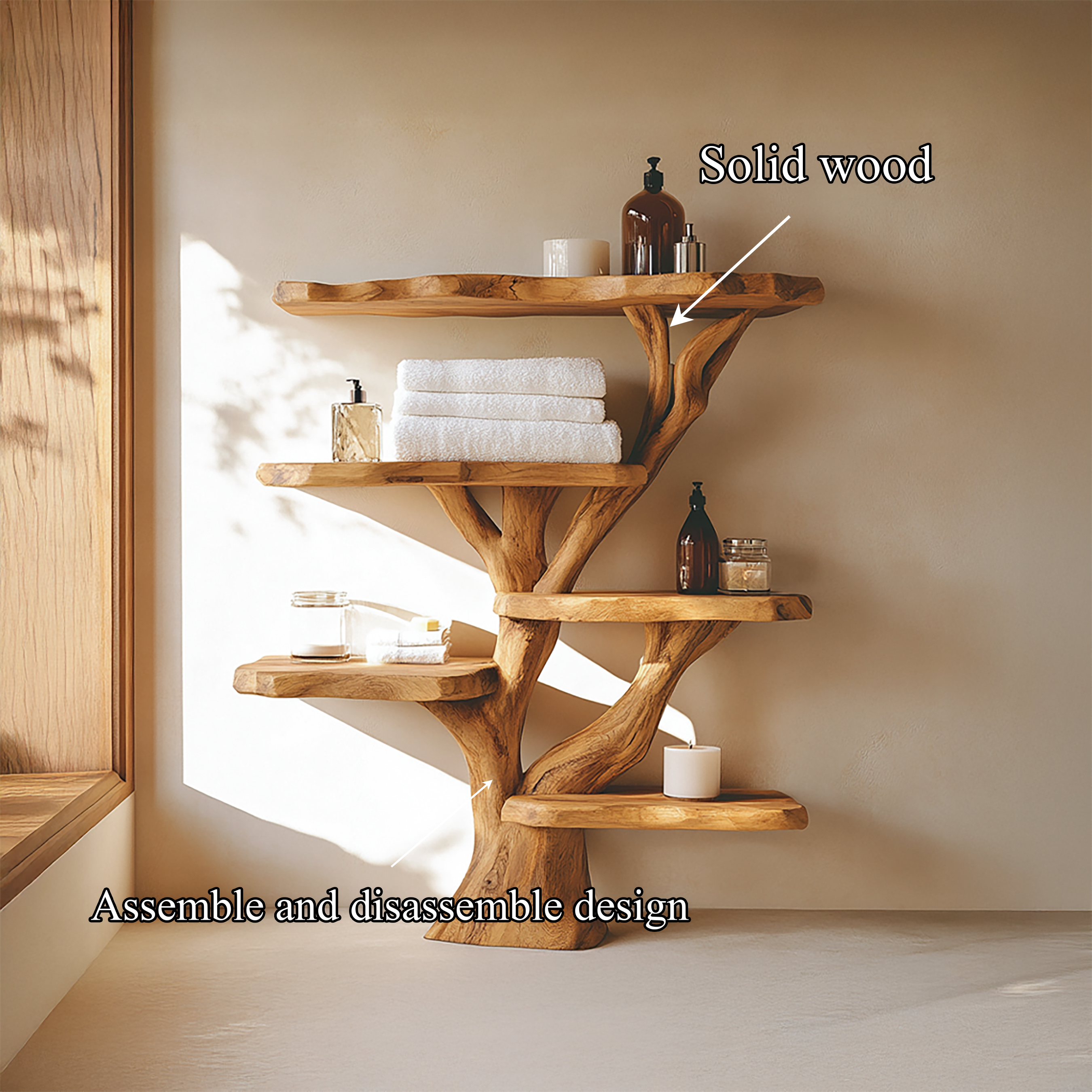 Rustic Nature Inspired Tree Bathroom Display Shelf Bathroom Interior Statement Accent SINLSATB617