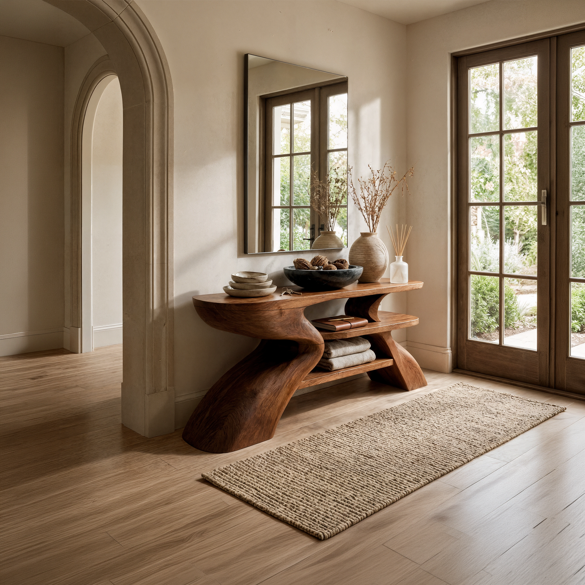 Rustic Artistic Style Console Table Natural Wood Living Room Entryway SINLKICS532