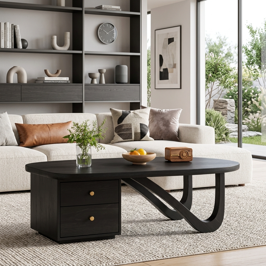 Modern Wooden Coffee Table With Storage Drawer For Living Room RTTHTTCF051