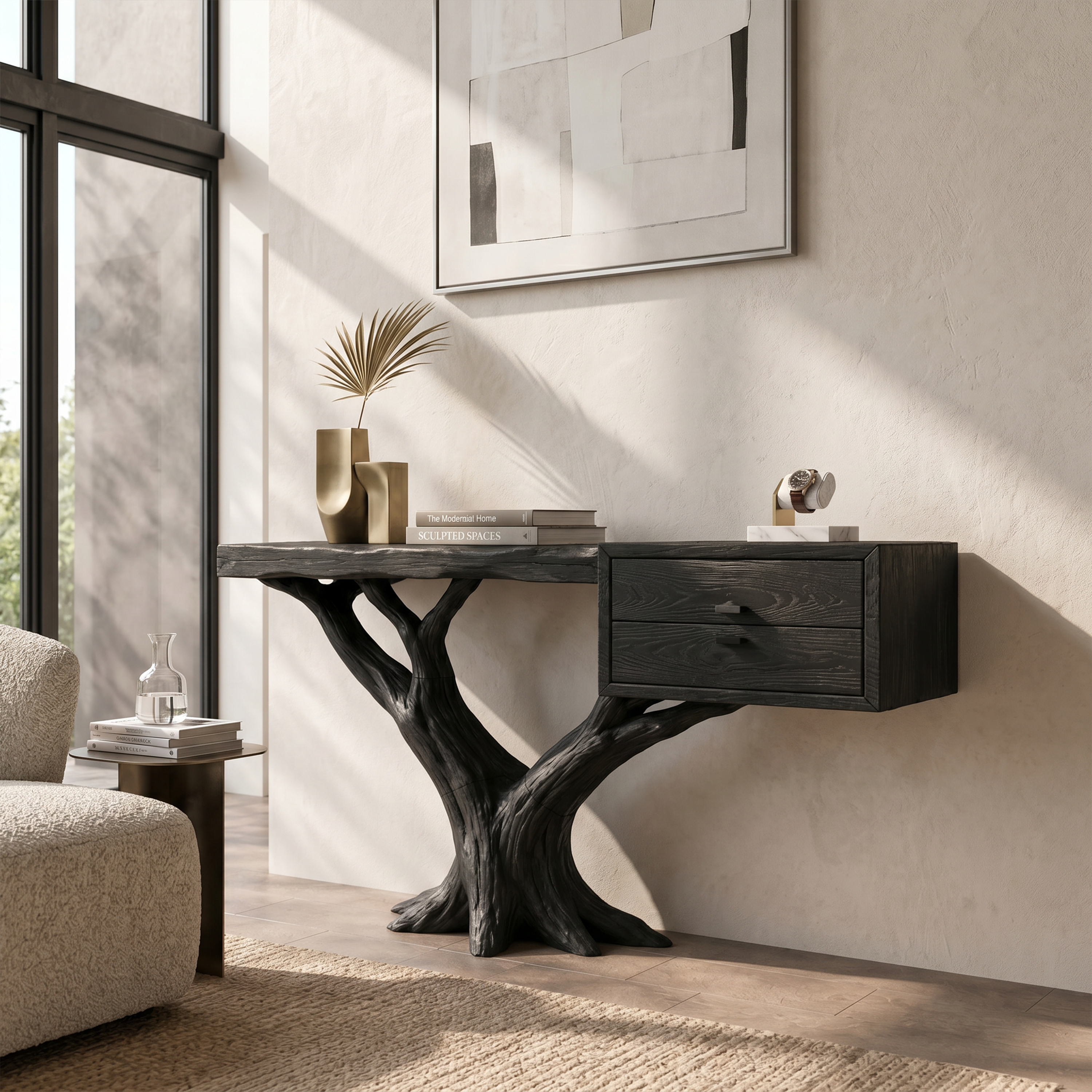 Contemporary Floating Tree Console Table Modern Hallway SILDTTRCS094