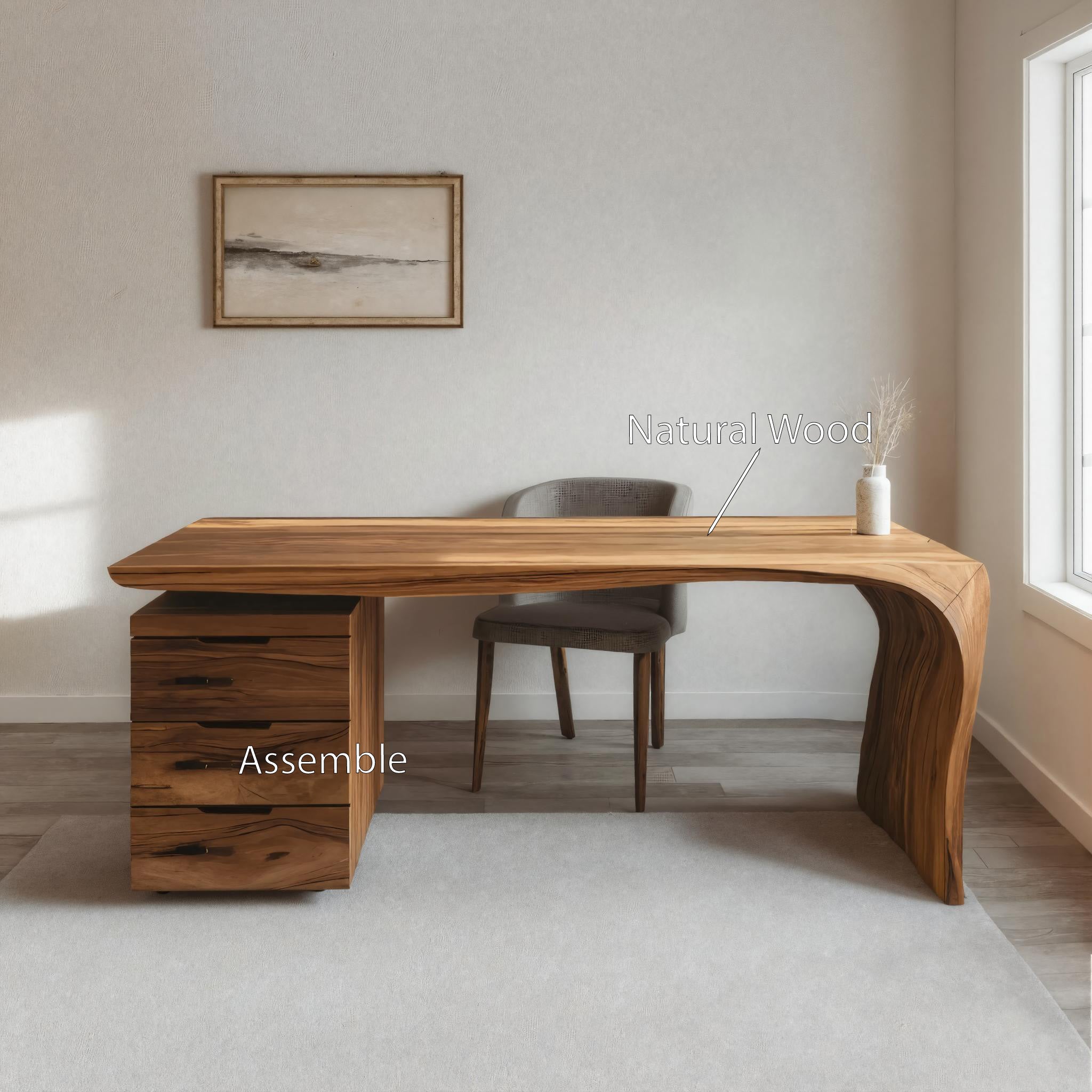 Modern Carved Desk Curved Leg With Drawer Cabinet For Workspace RTTHHNDE079