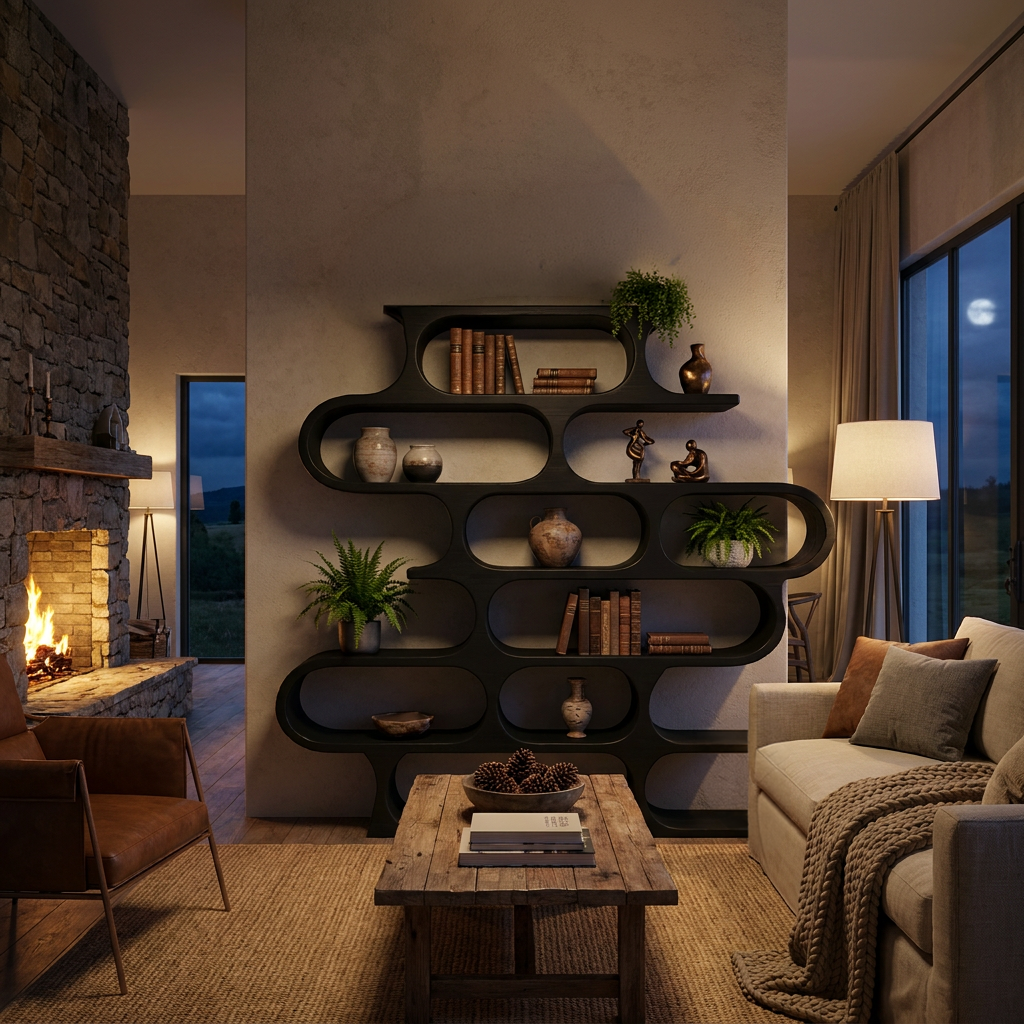 Organic Oval Bookshelf For Living Room Or Creative Studio SITHTTBS021