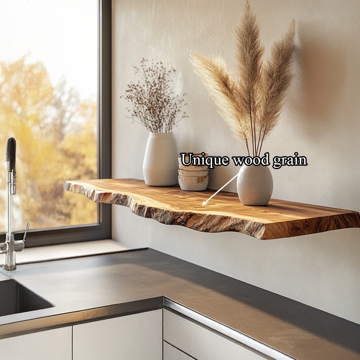 Rustic Live Edge Floating Shelf Natural Handcrafted Kitchen Decor SINLSAFL297