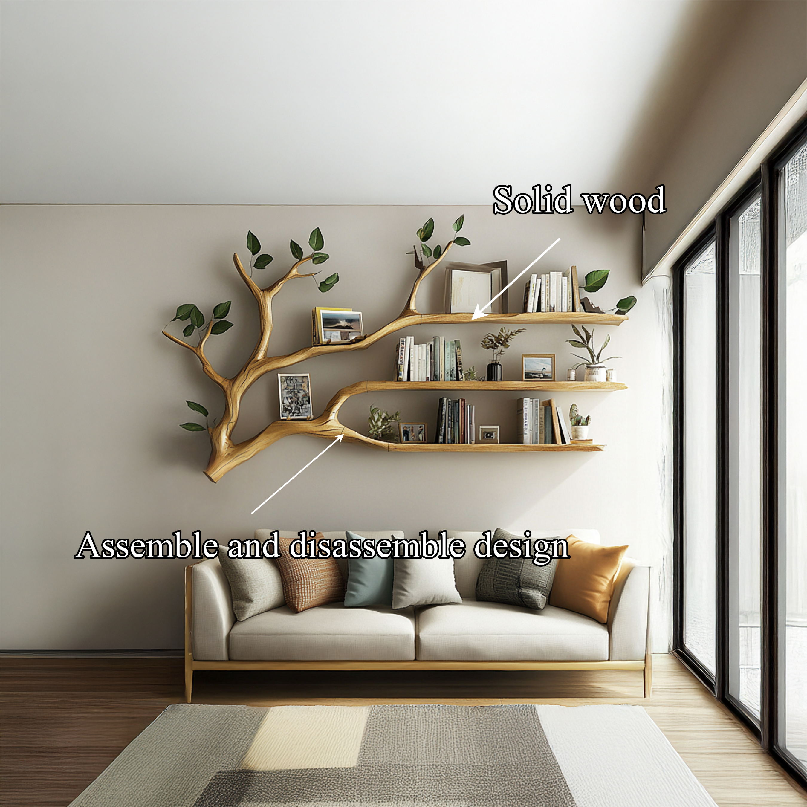 Rustic Wall Mounted Tree Bookshelf Living Room Or Bedroom SINLSATBS032