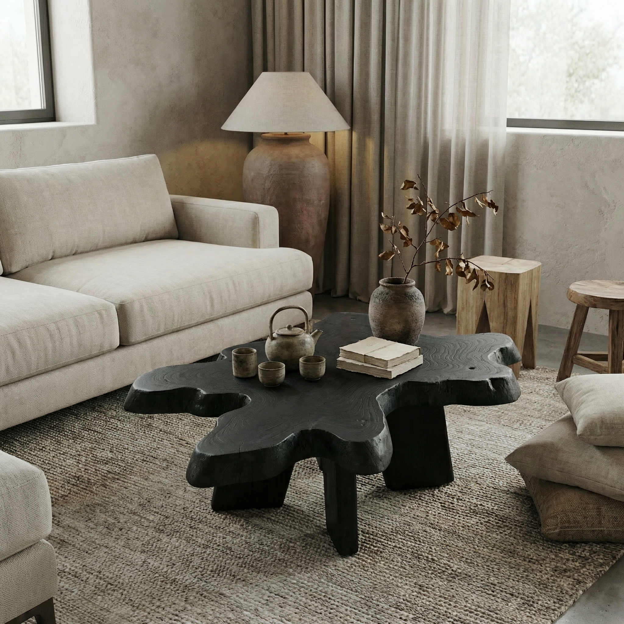 Rustic Natural Edge Coffee Table For Living Room SINLSACF346