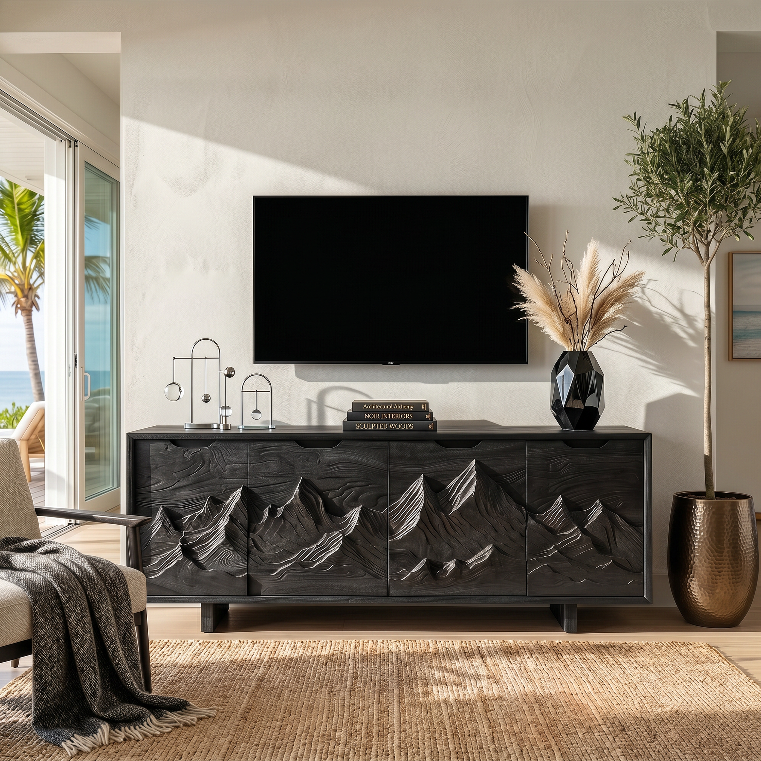 Mountain Carved Media Console For Rustic Living Room SILDTTRTVC073