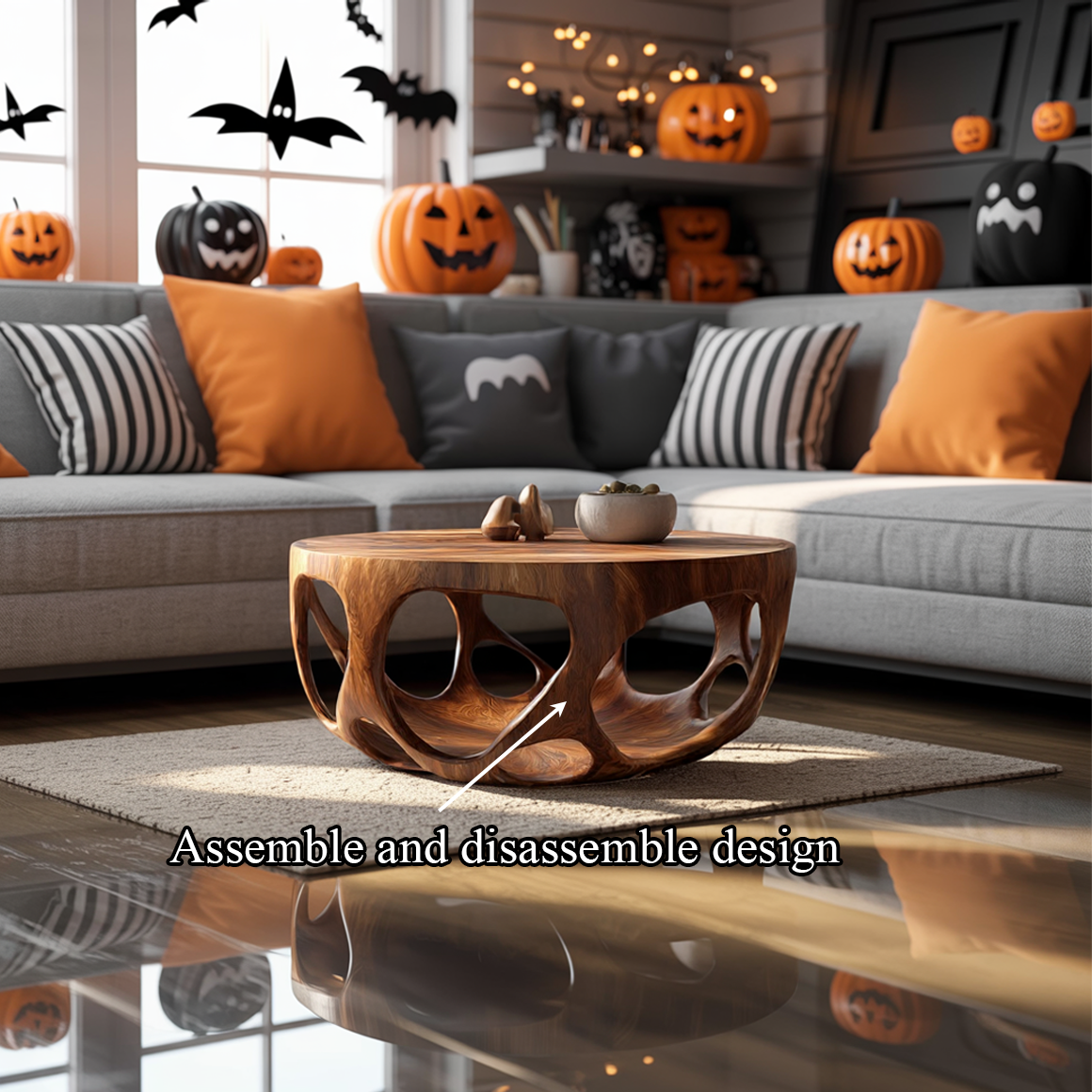 Mid Century Halloween Coffee Table Natural Wood Living Room SINLSAHW023