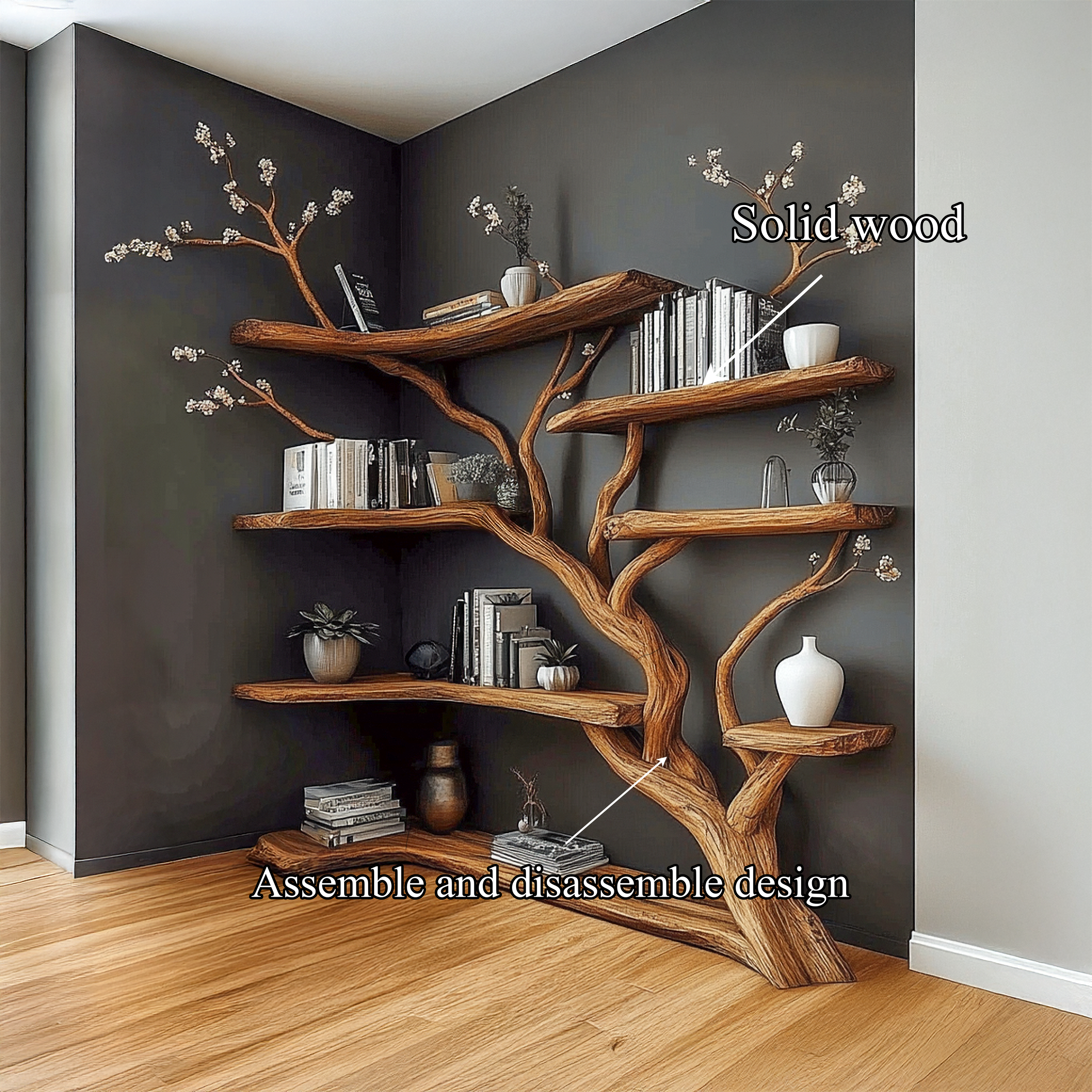 Handcrafted Tree Corner Storage Shelf Living Room Interior Feature Decor SINLSATB647