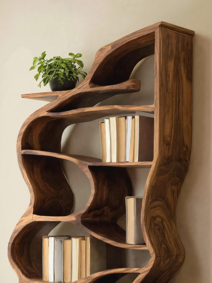 Handcrafted Sculpted Bookshelf With Organic Design For Living Room Or Office SITHHNBS031
