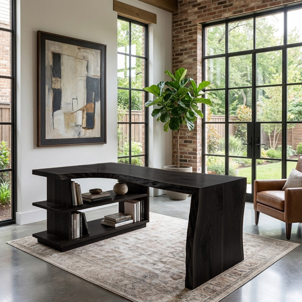 Modern L Shaped Desk With Bookshelf For Home Office SITHHNDE055