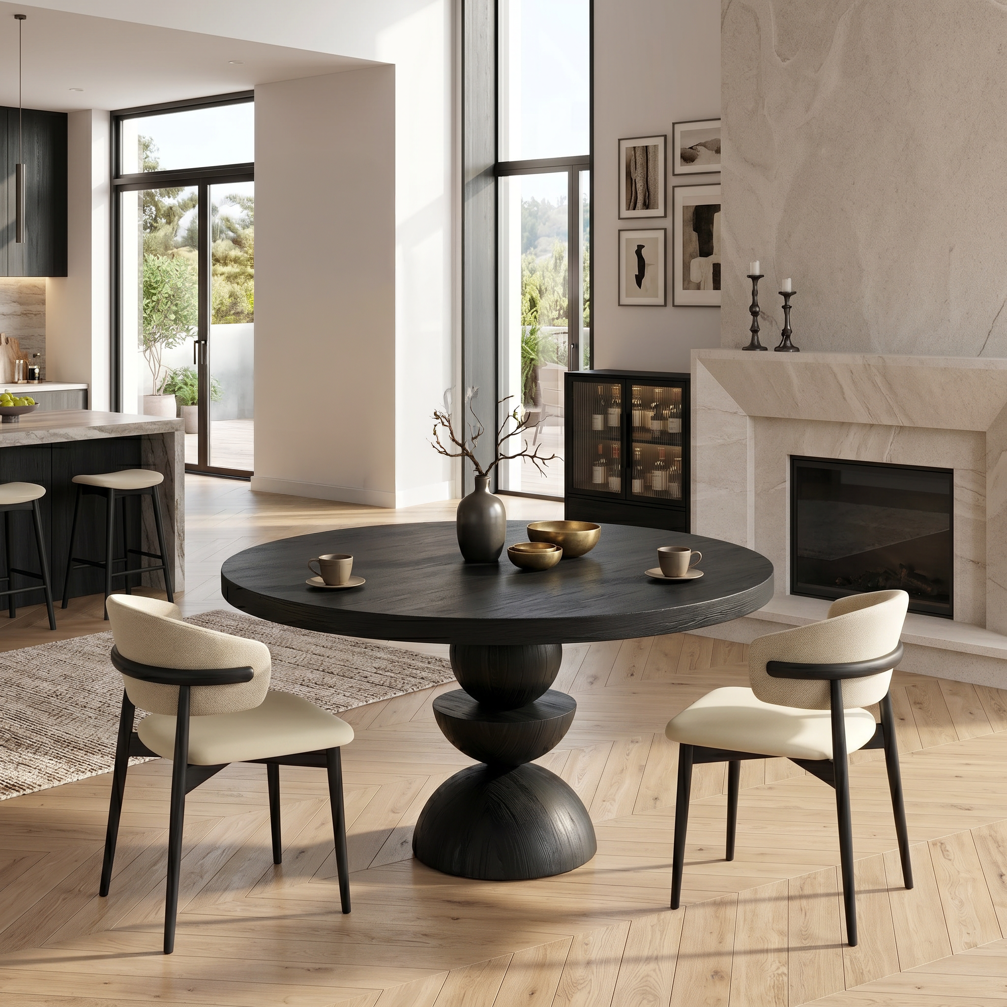 Modern Round Dining Table With Geometric Base For Kitchen And Dining Room SITHTTDN001