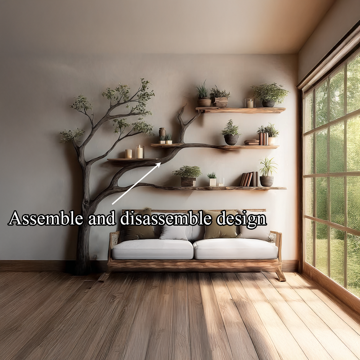 Rustic Branch Bookshelf Living Room Wall Organizer SINLSATB307