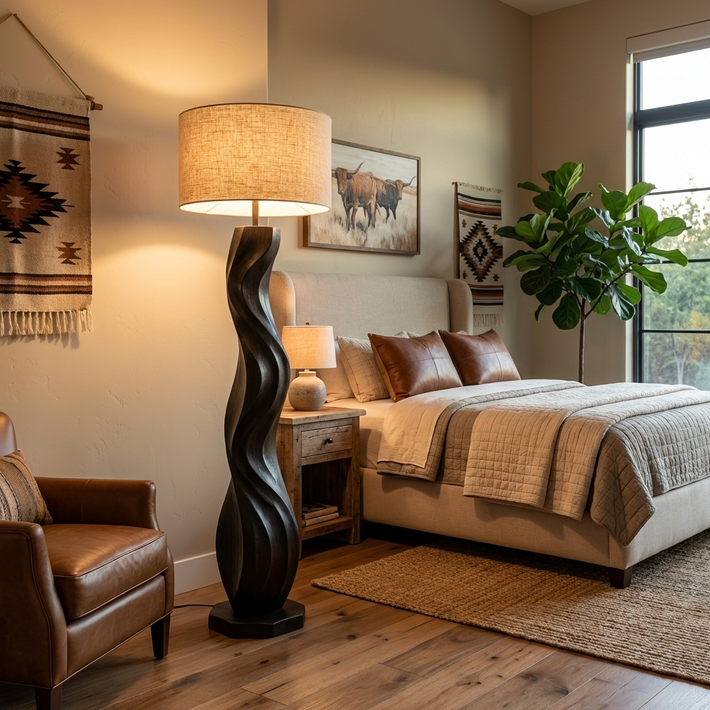 Modern Wood Floor Lamp Sculptural Design For Living Room RTTHTTLAM034