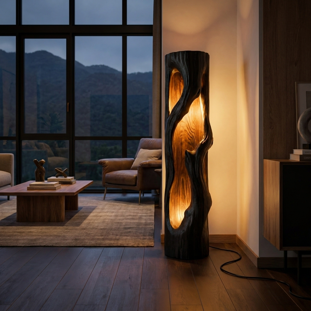 Rustic Natural Wood Floor Lamp For Statement Living Room RTTHTTLAM049