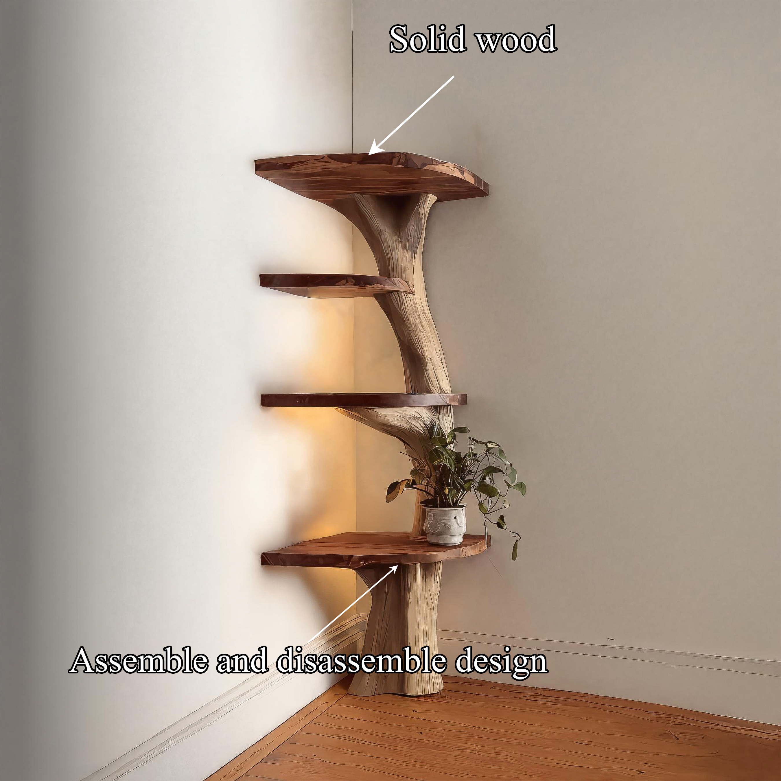 Rustic Handcrafted Tree Shelf Unit Living Room Interior Artistic Accent SINLSATB611