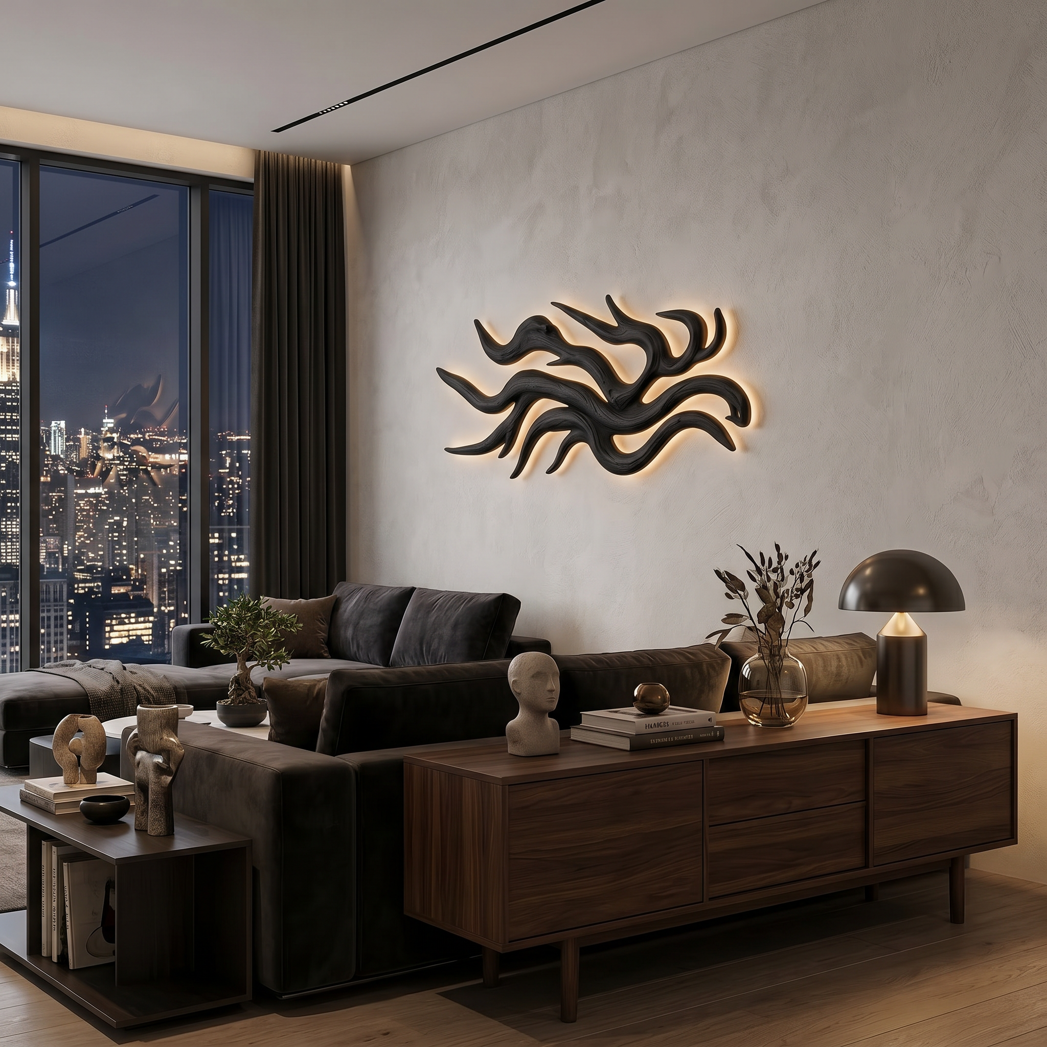 Artistic Wood Wall Light Flowing Root Design For Bedroom Decor RTTHTTLAM060