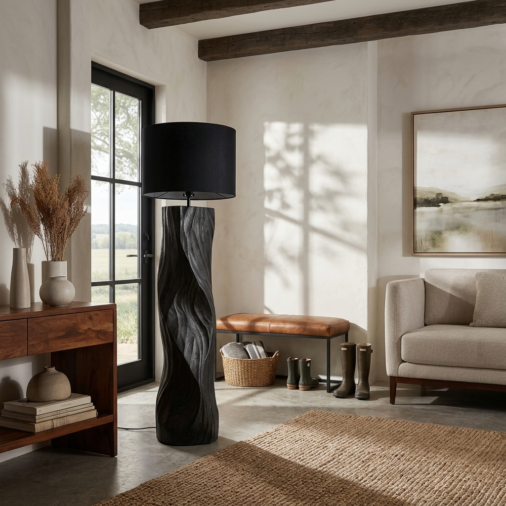 Contemporary Wood Floor Lamp Sculptural Design For Home Lobby  RTTHTTLAM046