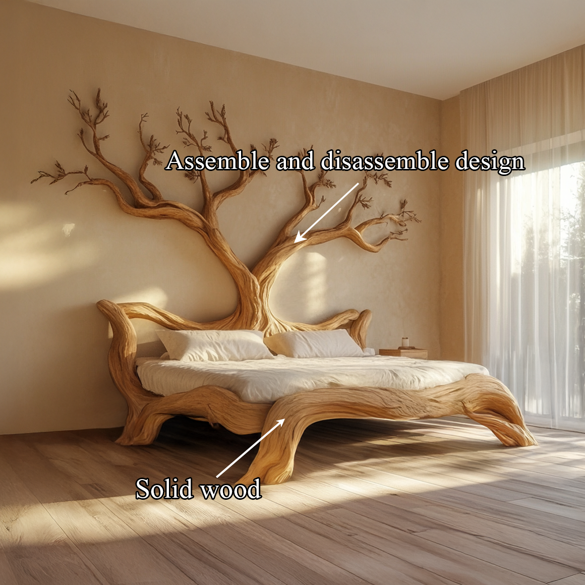 Rustic Rustic Sculptural Tree Bed Organic Bedroom SINLSAWB074